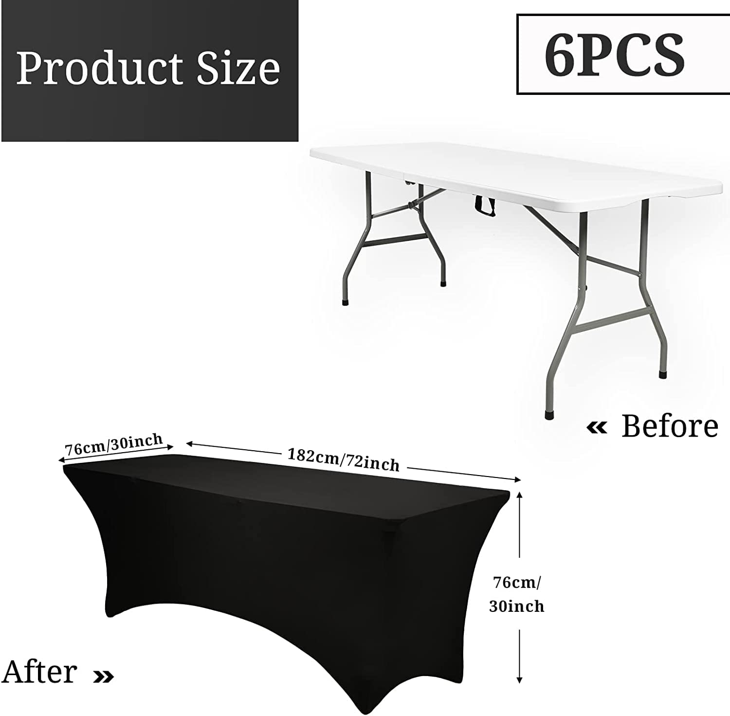 Wolkemer Rechthoekig tafelkleed spandex stretch zwart cocktailtafelhoes elastische rand topper pet voor dineren bruiloft feest picknick 106,6 x 183 cm
