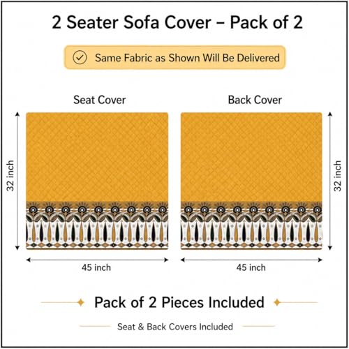 Image of KINGLY Sofa Cover 2 Seater Fully Covered | Stretchable Anti-Slip Slipcover | Washable Furniture Protector | Mustard Yellow | Set of 2 | Seat & Back |