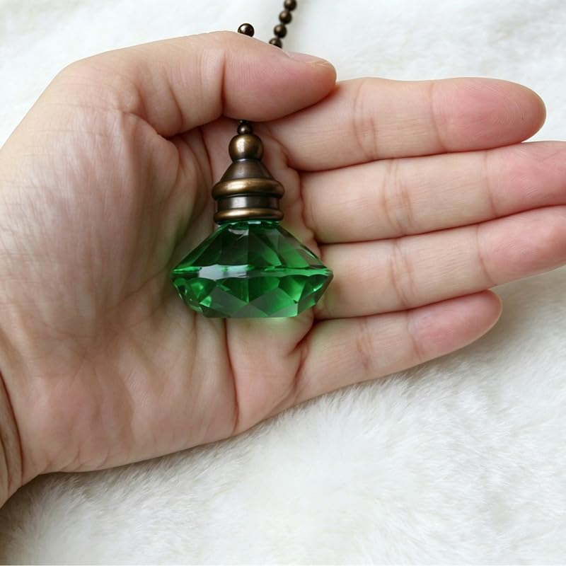 Image of Crystal Diamond Ceiling Fan Pull Chain Ornament, 12 inch Ball Chain Blue & Green Fan Light Pulls Decorative Extension with Connector