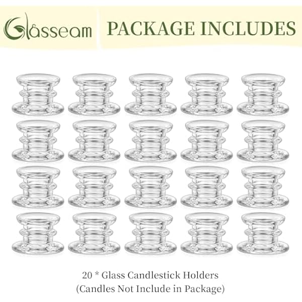 Glasseam Стеклянные подсвечники набор из 20 подсвечников маленькие подсвечники центральная композиция для свадьбы прозрачные подсвечники для конических свечей для украшения стола и торжеств