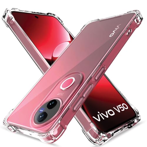 Image of Amazon Basics Back Cover for Vivo T4R 5G / iQoo Z10R 5G / Vivo V50 5G / V50e 5G PC + TPU Clear Transparent Raised Edges Shockproof Protective Phone Bumper Case(Transparent)