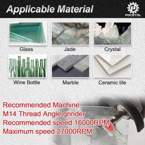 Miniatura 4 de Focstol Disco Corte Vidrio - 5 Piezas 50mm Disco Diamante Para Cortar Vidrio Y 1 Pieza M14 Brida Para Jade Mármol Granito Piedra Artificial Porcelanico Azulejo Cerámica