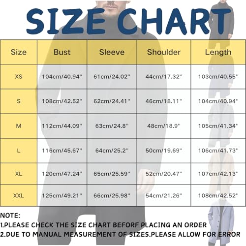 ABABC Trench Coat for Men Fleece Slim Fit Notched Collar Long Jacket Overcoat Single Button Winter Coat wih Pockets3