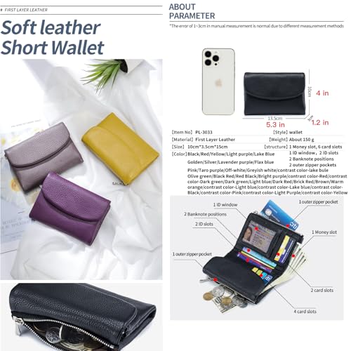 Premium Leather Wallet, Multi-Slot Card Holder with ID Window, Zipper Coin Purse, First Layer Leather (Color Block - Pink)2