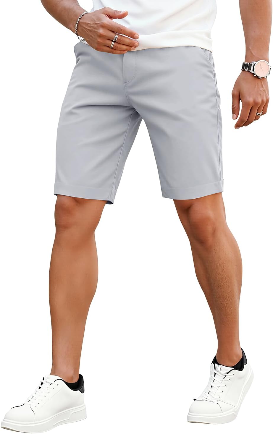 GINGTTO Mens Slim Fit Shorts 9" Inseam Stretch Chino Shorts - Image 3