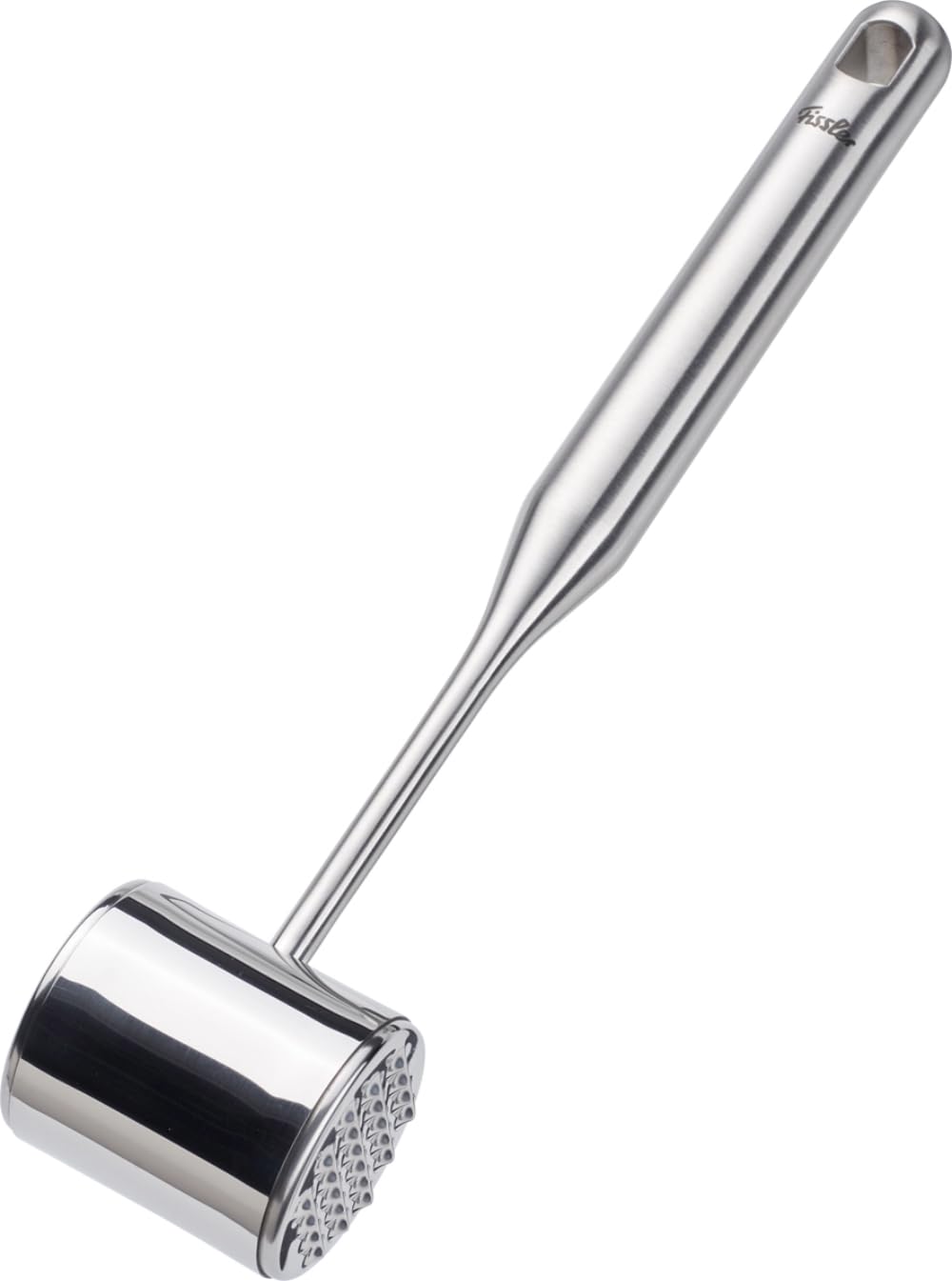 Fissler Essential/Tłuczek do mięsa ze stali nierdzewnej (28 cm / 0,4 kg) okrągły młotek do mięsa, kotlet z oczkiem do zawieszania, nadaje się do mycia w zmywarce