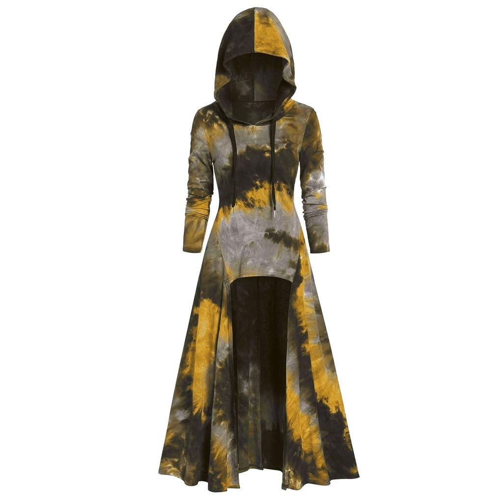 Fashion Hooded Plus Size Vintage Cloak Coat High Low Sweater Long Sleeve Tops Dress Outcoat
