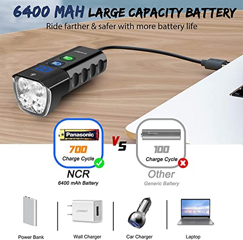 SEWOBYE Pro100 Lampe Vélo Kit, 2000 Lumens Puissante Phare Velo avec Affichage LED, 6400mAh Grande Capacité Eclairage Velo pour VTT, Vélo de Route et Scooter… - Image 6