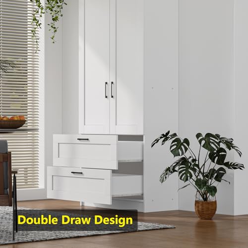 Image of White Tall Kitchen Pantry Cabinet Organizers and Storage with Doors and Drawer and Adjustable Shelves,Wood Large Gabinetes Para Cocina Office Bookshelf for Laundry Room Cabinets (31.5 inchW*15.7 inchD*71 inchH)