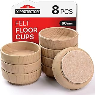 Felt Floor Cups X-Protector  Furniture Felt Castors Cups 8 PCS Ø60mm  Floor & Furniture Protector Castors for furniture legs  Prevent Scratches with our Non Slip Wooden Coasters for Hardwood Floor!