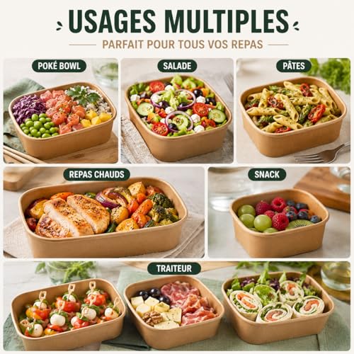 Barquettes Kraft Alimentaires Rectangulaires 750 ml Boîtes - 6