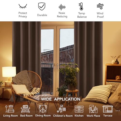 Image of Deconovo Blackout Curtains Thermal Insulated Curtains Grommet Top Shades Curtains for Study 52W x 63L Inch Brown 1 Pair