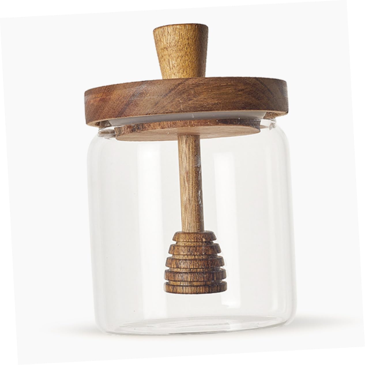 Hohopeti Honigglas mit Holz Dipper Transparenter Honigbehälter Luftdicht Aufbewahrung von Sirup für Küche und Tisch