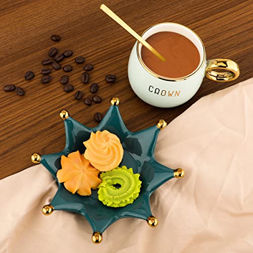 7.4 Oz Mug Ceramic Coffee Cup With Crown Saucer & Spoon, Christmas Gifts Mom Birthday Gifts Mother's Day For Mother,Espresso Coffee Mug Tea Cup (Green) #TOP4