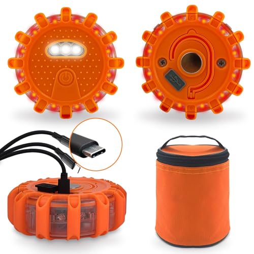 3 Stück Warnleuchte Auto,Road Flare Signal,wiederaufladbare magnetische LED-Warnleuchte,3-In-1-Ladekabel, Warnblinkleuchte mit 9 Blinkmodi, LED Warnlicht für Auto Boot Schiff