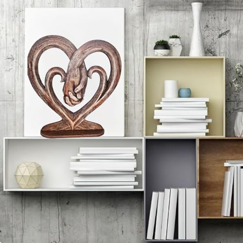 Ylapagne Coração de mãos dadas, escultura de madeira, imitação de tronco de árvore, amor eterno, de