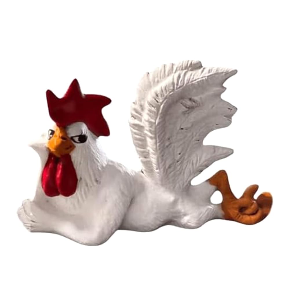 CTRLZS Chicken Rooster Decor Statue Small Resin Cocks Figurine Sculpture Mini Funny Side Lying Winking Cocks Table Figurine, Fine Workmanship