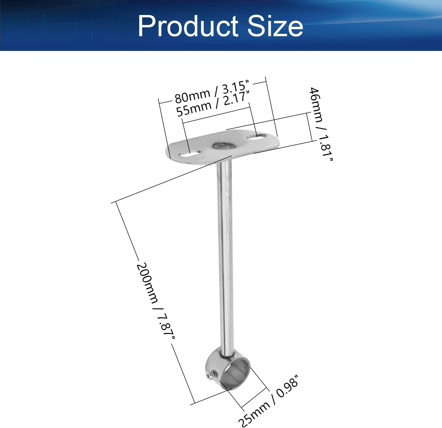 Bettomshin Ceiling-Mount Bracket, Wardrobe Pipe Bracket, 3.15" Dia, Shower Curtain Closet Wardrobe Rod Lever Support Holder Pipe Flange Socket 4Pcs(7.87" Height)
