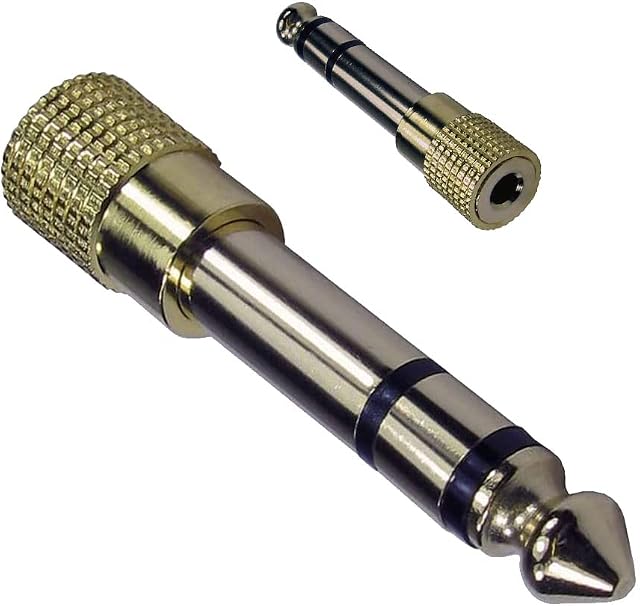 rhinocables® 3.5mm Jack Socket to 6.35mm 1/4" Stereo Jack Plug Adapter GOLD METAL
