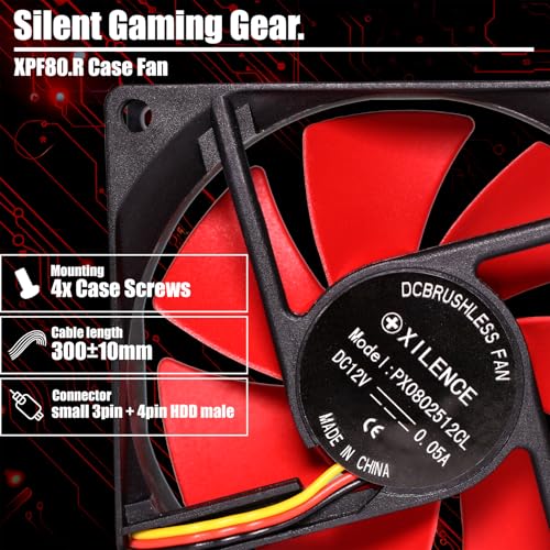Ventilador para gabinete Xilence de 8 cm negro y rojo, modelo XF037 miniatura 5