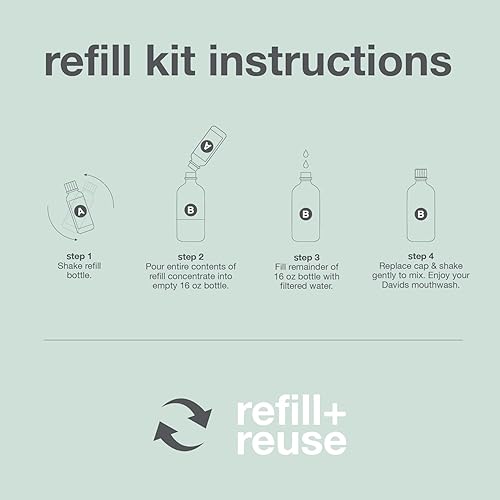 Vista 5 de Kit de inicio de enjuague bucal Davids Hydroxi para aliento fresco, sin alcohol, sin fluoruro, nano hidroxiapatita para remineralizar y salud