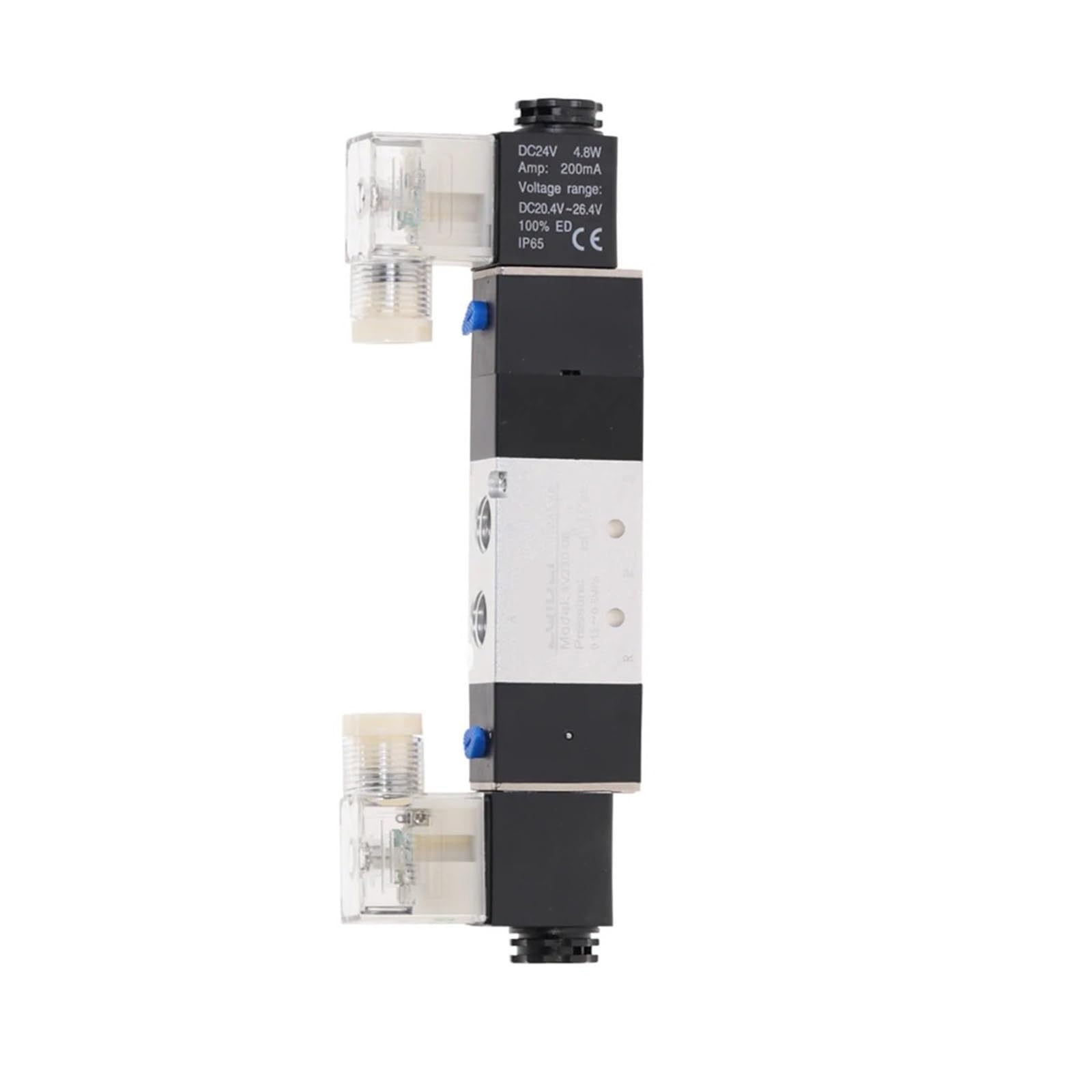 4V220-08 5-Wege 2-Positionen 1/4" pneumatisches Magnetventil DC12V DC24V AC110V AC220V mit 4mm 6mm 8mm 10mm 12mm Stecker(4V220-08,DC24V)