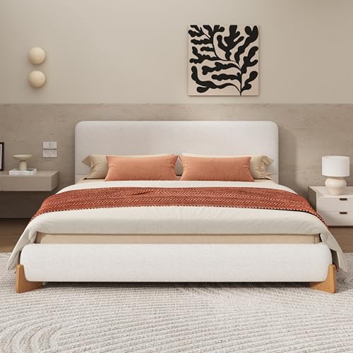 GYYBED King Size Elegant Boucle Upholstered Bed - Luxurious Soft