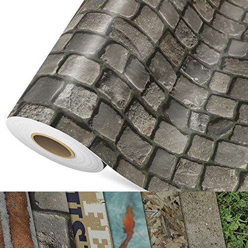 Revestimiento para suelo CV Cobble, suelo de PVC extra resistente (espumado), impresión fotográfica de adoquines, superficie estructurada, venta por metro (100 x 100 cm)
