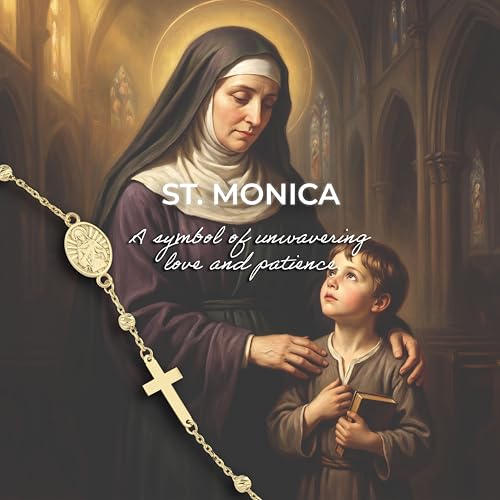 Image of MIONZA Catholic Medal Cross Bracelet for Women | 14K Gold Plated or Solid Gold, Religious Rosary Jewelry, Choose Your Saint Medal Bracelet