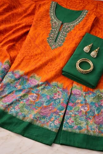 Image of Women's Cotton Blend Unstitched Kurti Set for Women | A-Line Style Dress Material | 2-Piece Traditional Ethnic Wear Suit Fabric