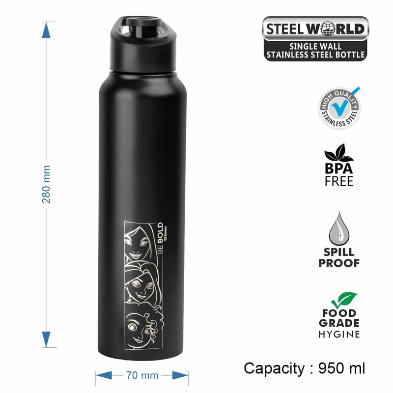 Image of SKI Sprint Stainless Steel Sipper Water Bottle with Laser Print, for School, Office, Gym, Home, Travel | AdultS &Teens | 950 ML, Leakproof, Rust free | Character Merchandise PRINCESS