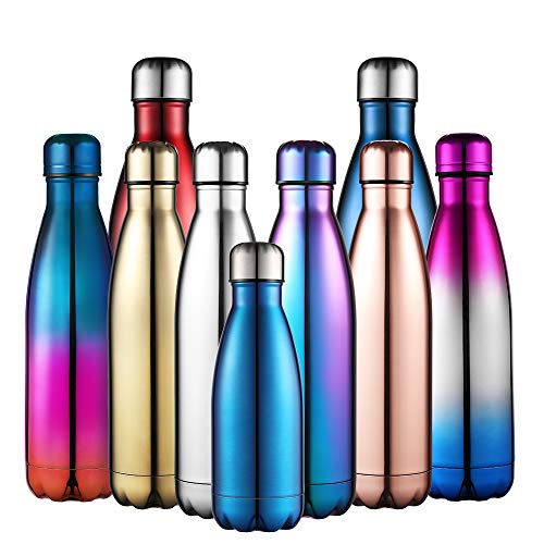 Anjoo Botella de Agua 500 ML, Deportes al Aire Libre Botella Agua Acero Inoxidable con Doble Pared Aislada al Vacío Botella, Aluminio Botella térmica para Bebidas frías y Calientes(Oro)