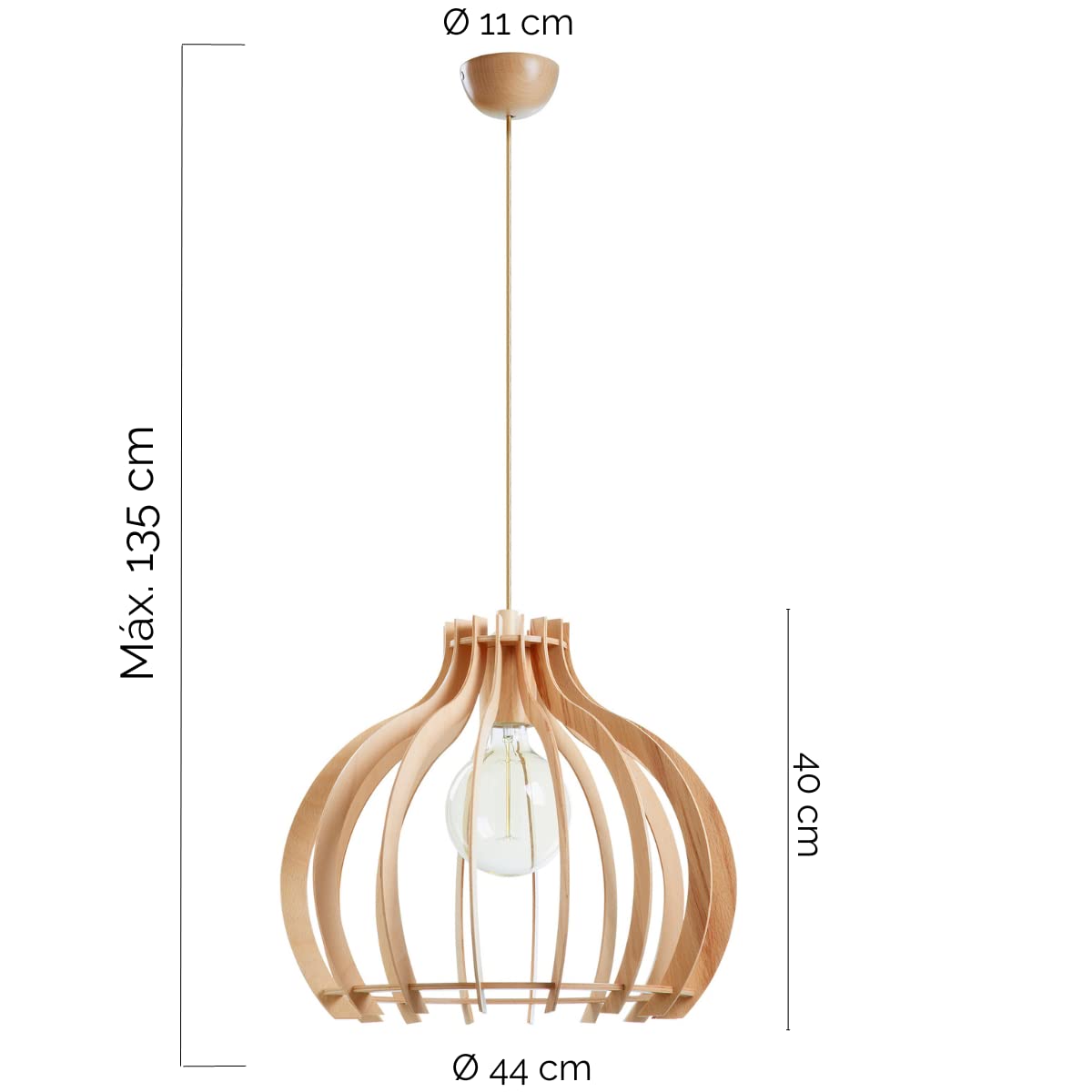 CUSKA plafonnier en bois de hêtre E27 intérieur IP20 Ø44cm Suspension en bois de style nordique pour salle à manger, cuisine et restaurants.…
