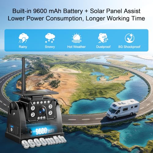 Image of Fookoo Dual HD Magnetic Solar Wireless Backup Cameras: 7 inch Monitor w /BSD