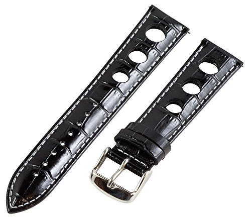 Clockwork Synergy, LLC 22mm Rally 3-hole Croco Black/White Leather Interchangeable Replacement Watch Band Strap