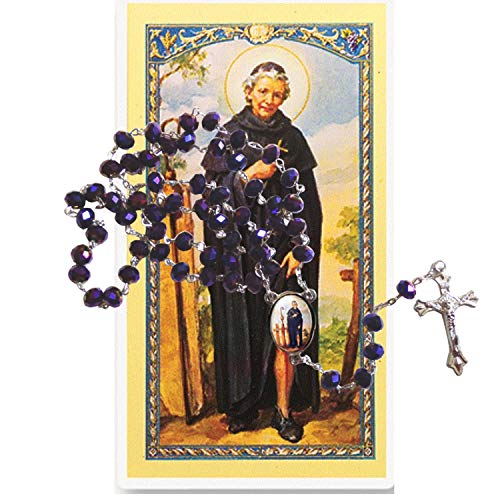Saint Peregrine Patron of Cancer Victims San Peregrino Amethyst Faceted Rondelle 8mm Beads Rosary with Silver Plated Centerpiece and Findings Includes a Blessed Prayer Card2
