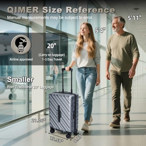 20 Inch Carry On Luggage Airline Approved with Spinner Wheels, 100% PC Hard Shell Carry On Suitcase with TSA Lock, Smooth Rolling Wheels, Lightweight Travel for Men and Women Grey Slightly Small2