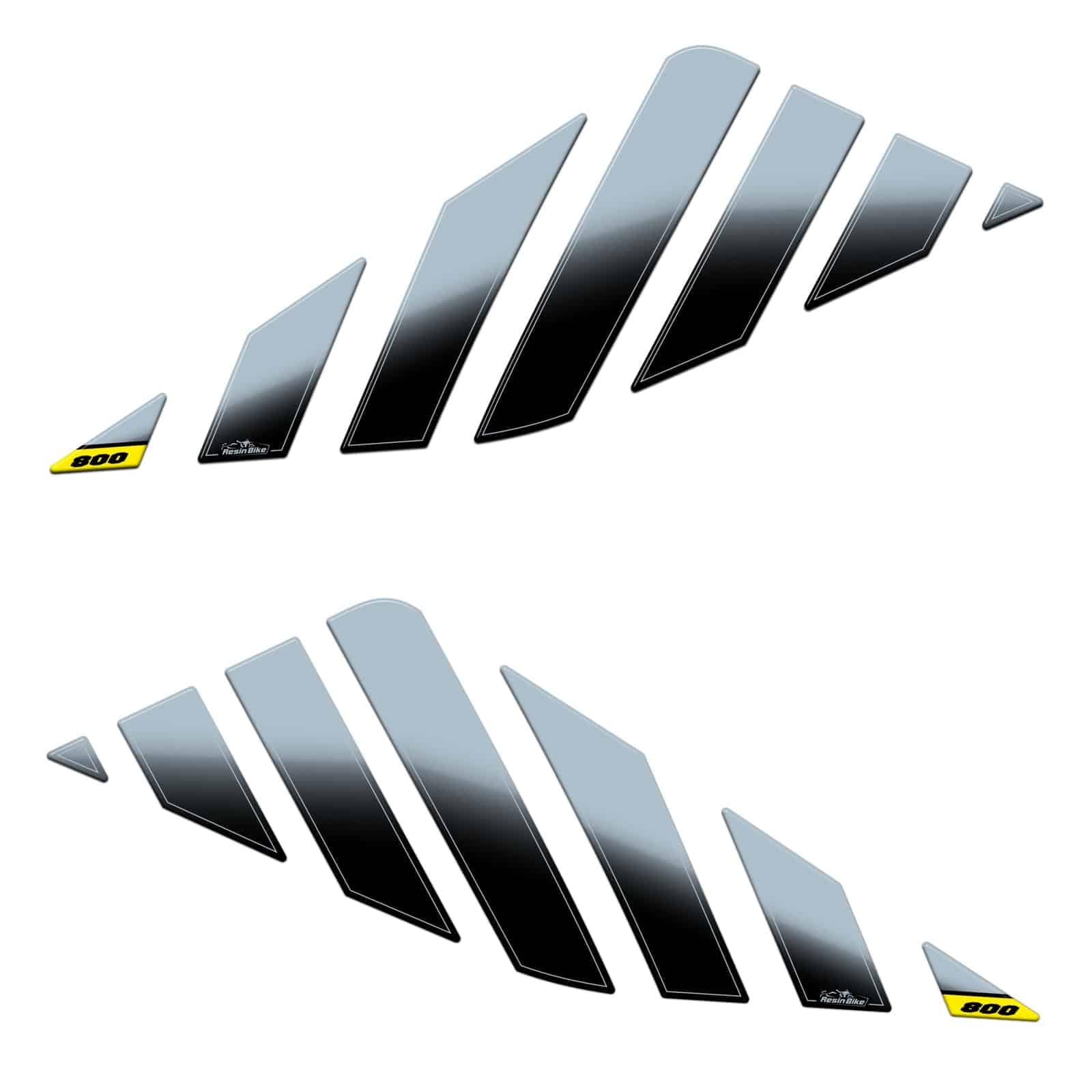 Resin Bike naklejki moto kompatybilne z Suzuki V Strom 800 DE 2023. Ochrona boczna zbiornika paliwa motocykla przed uderzeniami i zarysowaniami. Para naklejek 3D z żywicy w kolorze szarym Berlin