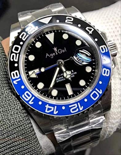 Preisvergleich Produktbild KLMWDSB Neue Männer automatische mechanische Uhr rot schwarz blau Keramik Lünette GMT Master II Edelstahl Saphir Leuchtend schwarz blau