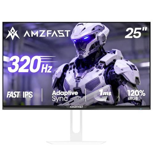 Image of Amzfast 25 Inch White Gaming Monitor 320Hz /300Hz /240Hz, FHD 1080P 1ms Fast IPS Monitor, 12 Months Warranty Exchange (DP Cable) TUV Rheinland Eye Care | AI Crosshair, Night Vision Function