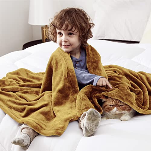 Image of Bedsure GentleSoft Bedding Fleece Blanket for Girls and Boys - Soft Cozy Cute Small Throw Blankets for Travel, 43x55 Inches, Gold