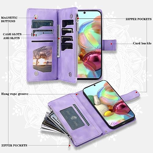Funda Samsung Galaxy A71 4G para salir sin bolso con tarjetero y correa morada 3