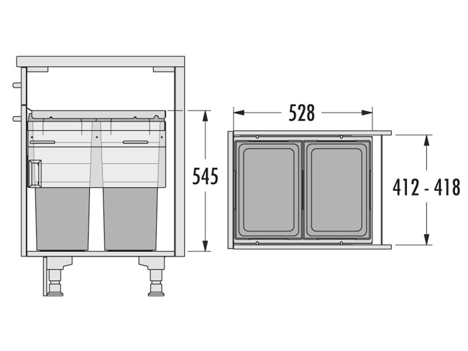 Poubelle de Cuisine tri sélectif 2 bacs encastrable 80L (38+38) Hailo Euro Cargo Anthracite