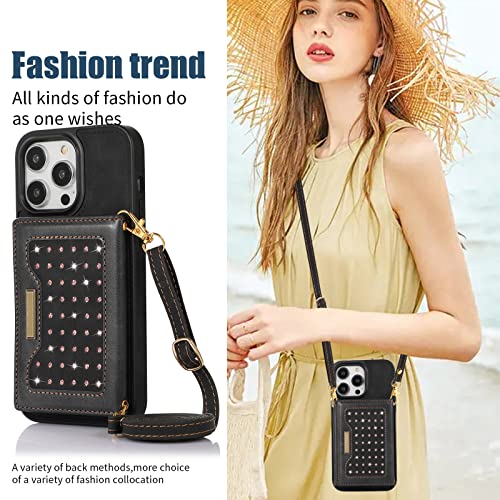 XYX Capa carteira para iPhone 14 Pro Max 6,7 polegadas, alça transversal de couro PU bloqueio RFID p