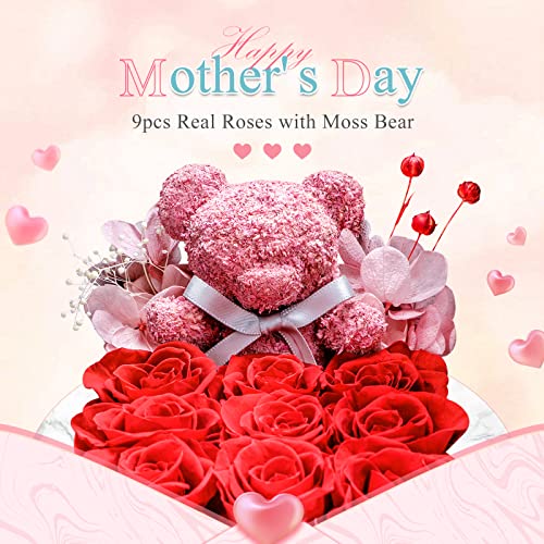 S Sivery Preserved Red Rose Moss Bear With Purple Love Heart Crystal Necklaces For Women, Eternal Rose Birthday Gifts For Girlfriend Wife Mom Daughter Mother-In-Law Grandma Friends Girls #TOP3
