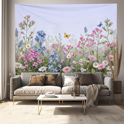 Tapiz de tela grande en poliéster con diseño de paisaje floral en acuarela