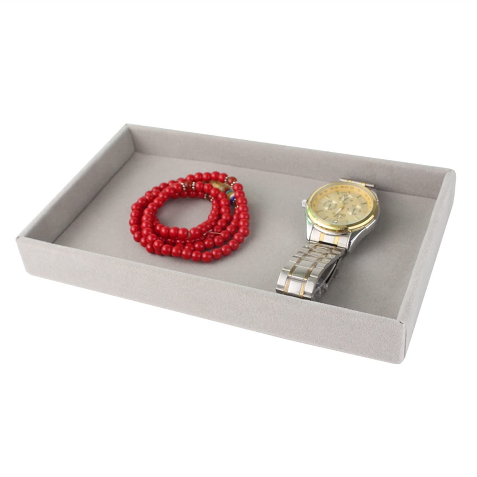 ESTDKMNOS Portable Jewellery Case， Gray Jewelry Organizer Display Tray 21x12.5x2.5 cm For Rings Bracelets Necklaces Watch