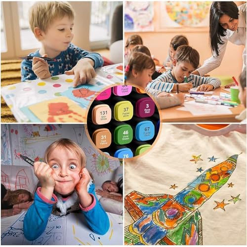 Image of Dual Tip Colorful Art Markers Sketch Pens 24 Colors With Carrying Case For Painting Sketching Calligraphy Drawing -Twin Head Permanent Colouring Marker Pens For Kids Adult(24 Multicolor)