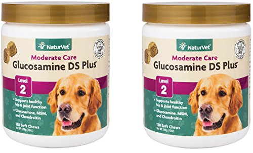 NaturVet 240-Count Glucosamine DS Plus Level 2 Moderate Joint Care Soft Chews for Dogs and Cats (2 Jars with 120 Chews Each)