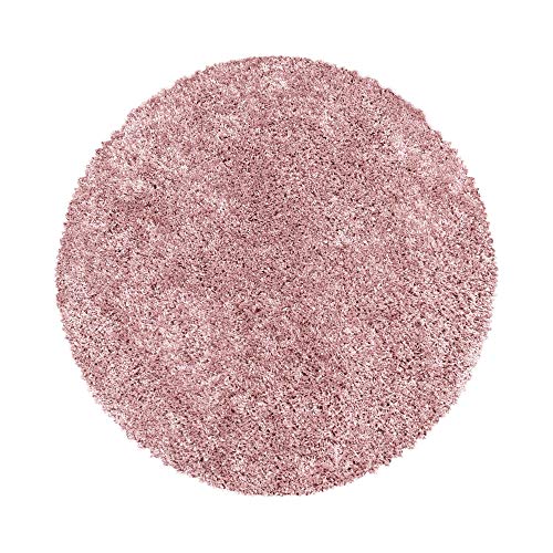 Teppium Tapis Salon Moderne Adulte Tapis Chambre Rose-2 120 cm Rond - Shaggy Tapis Poil Long Salle de Séjour Concevoir Unicolore Tapis Moelleux et Doux - Tapis Cuisine Moquette Salon